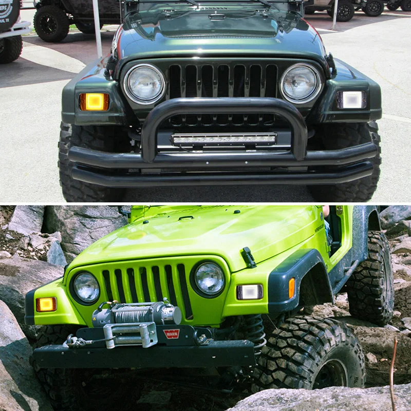 Dwukolorowy bursztynowy przedni kierunkowskaz LED z białym światłem do jazdy dziennej DRL / światłem drogowym dla Jeep Wrangler YJ 1987-1995 — zdjęcie 7