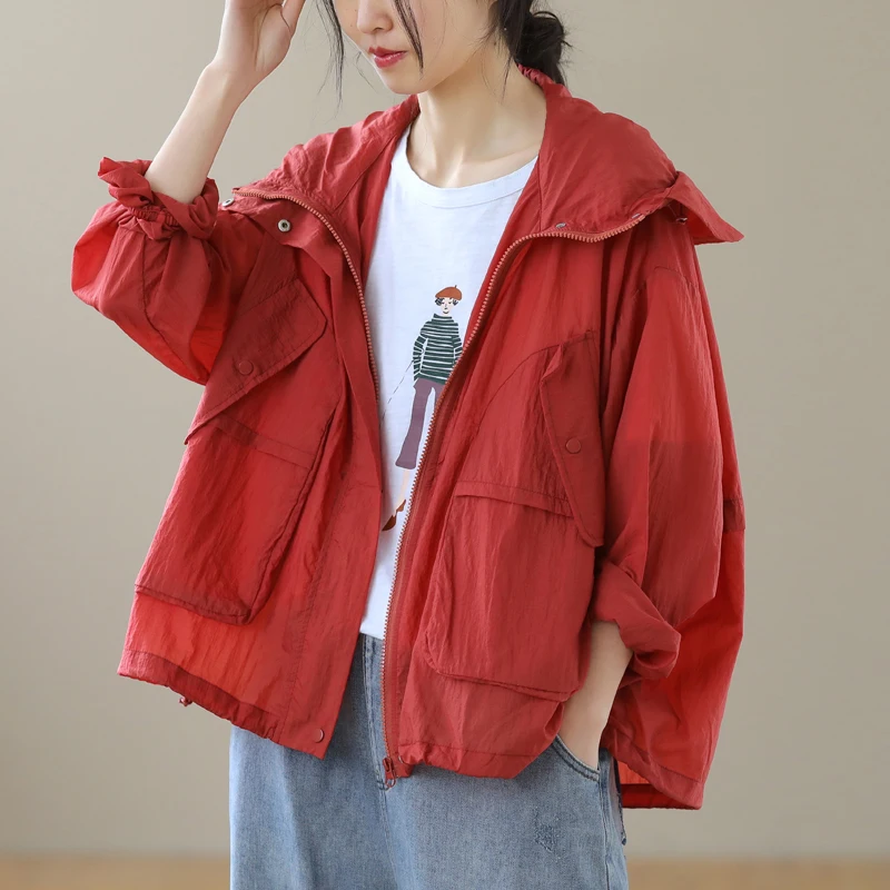 ملابس نسائية صيفية كبيرة الحجم كاجوال بغطاء للرأس للحماية من الشمس، النسخة الكورية الرقيقة، فضفاضة قابلة للتنفس، مكيف هواء... #2