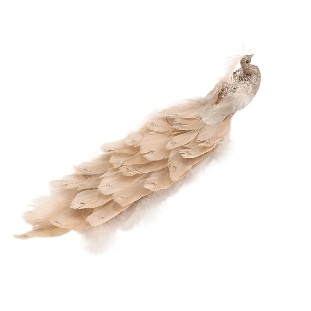 

Colorful Artificial Christmas Peafowl Long Tail Realistic Crafts Christmas Bird Ornaments Glitter Feather Handmade