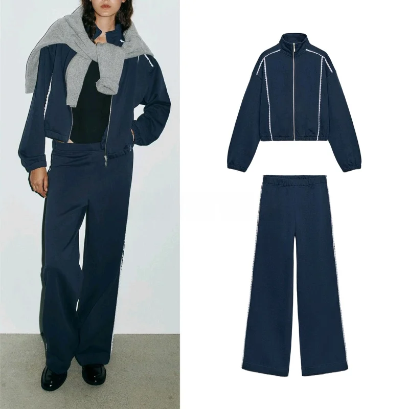 

Свободный крой, худи с длинными рукавами и воротником-стойкой, брюки из вельвета с высокой талией и широкими штанинами, модный комплект для женщин