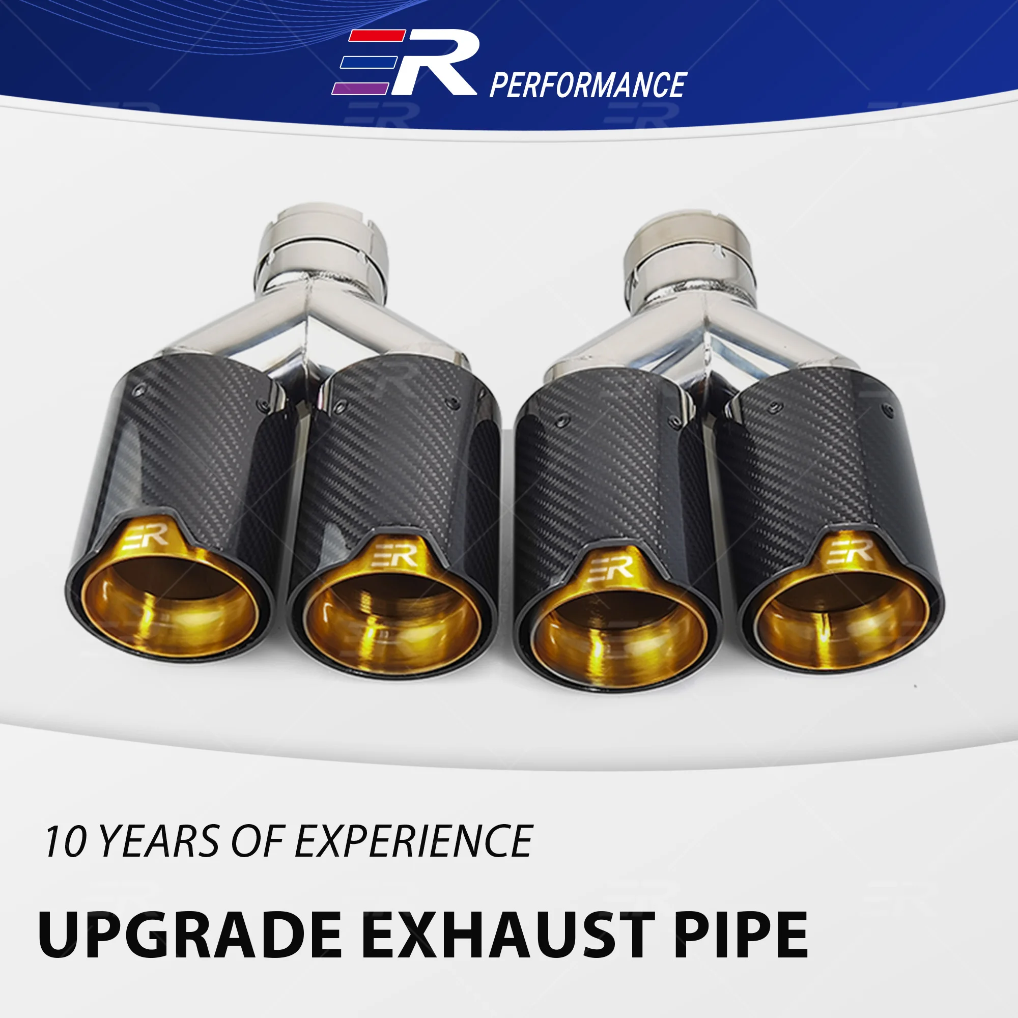 

1PCS ER Universal Double Outlet Glossy Real Carbon Fiber Golden Stainless Steel Exhaust Tips End Pipes Muffler Tips Modify