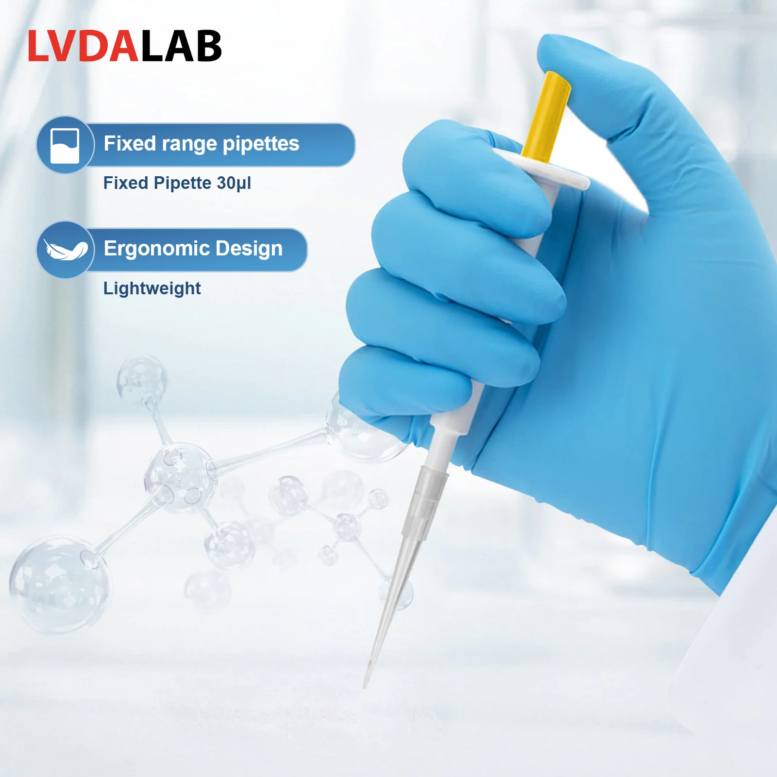 DXY 10-200uL Mini Fixed Volume Micropipette Single Channel Lab Pipettor Color-Coded Liquid Dispenser for Chemistry Research