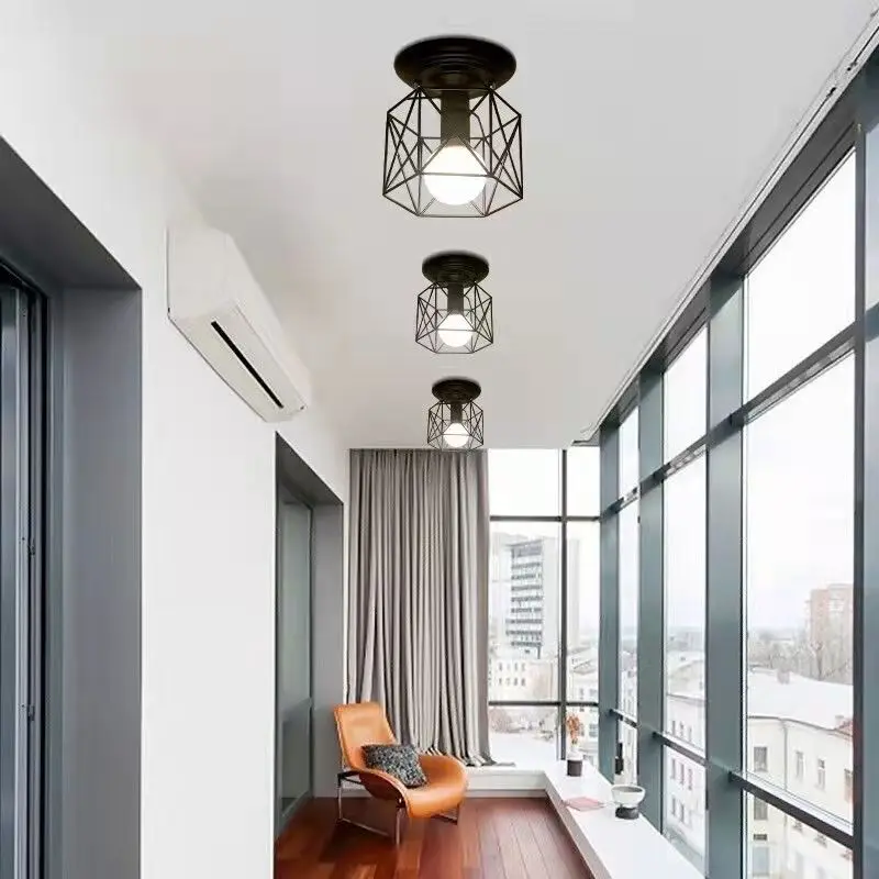 Simple Aisle Entrance Ceiling Lights with E27 Bulb Geometric Hexagon Anti-corrosion Living Room Corridor Hallway Foyer Lamp