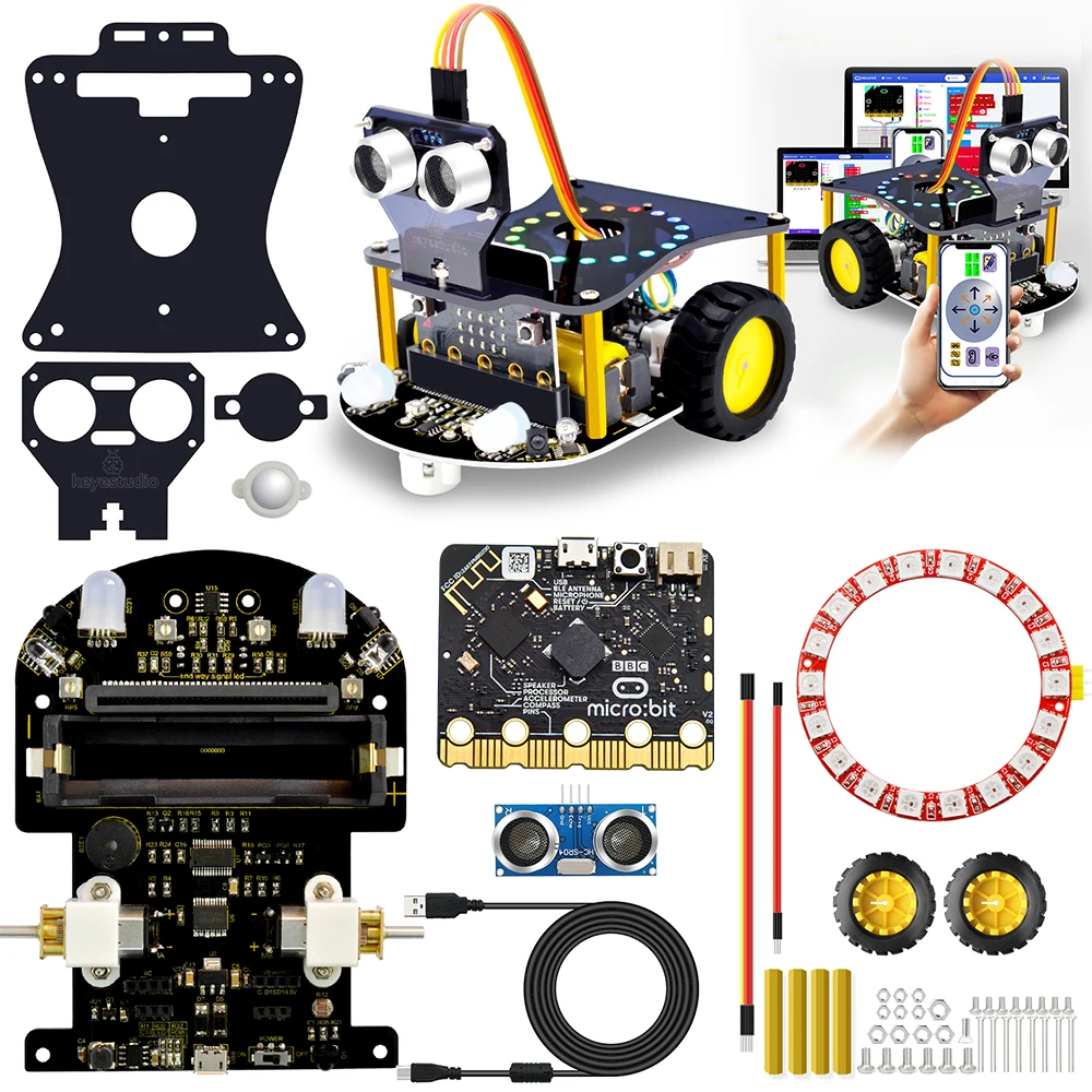 

Kidsbits Mini Smart Micro Bit V2 Robot Car for Micro:bit Robot Car Kit Graphical Programming Toys Electronic DIY Kit