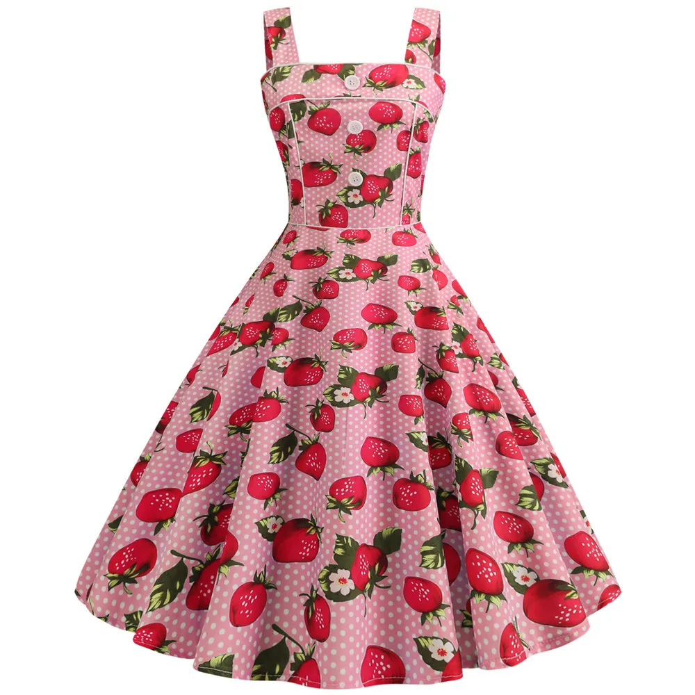 

Sexy Printed Strapless Strawberry Dresses Women Vintage Elgant Princess Dress Summer Party Star Style Chic Costume Holiday Story