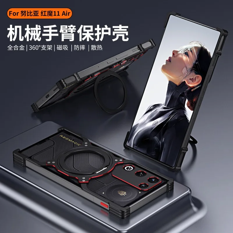 For ZTE Nubia Red Magic 11 Air Case 360° Rotating Bracket With Magnetic Hollow Aluminum Alloy Cover Shockproof Bumper Funda