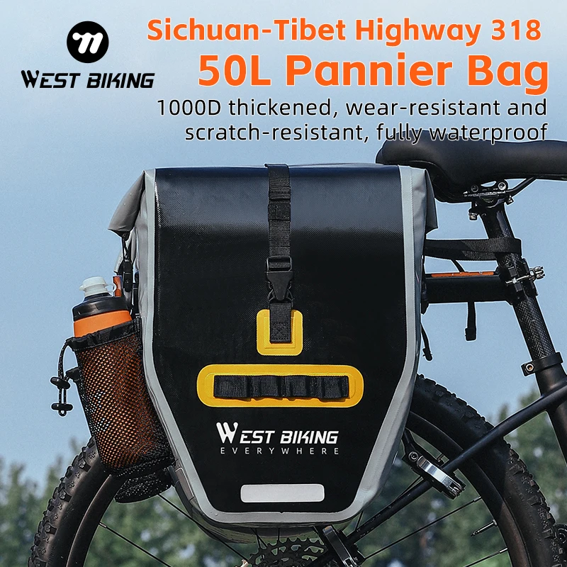 WEST BIKING Bike Pannier Bag 50L Waterproof Travel Cycling Bag Bicycle Rear Rack Tail Seat Trunk Bags bicycle bags & panniers