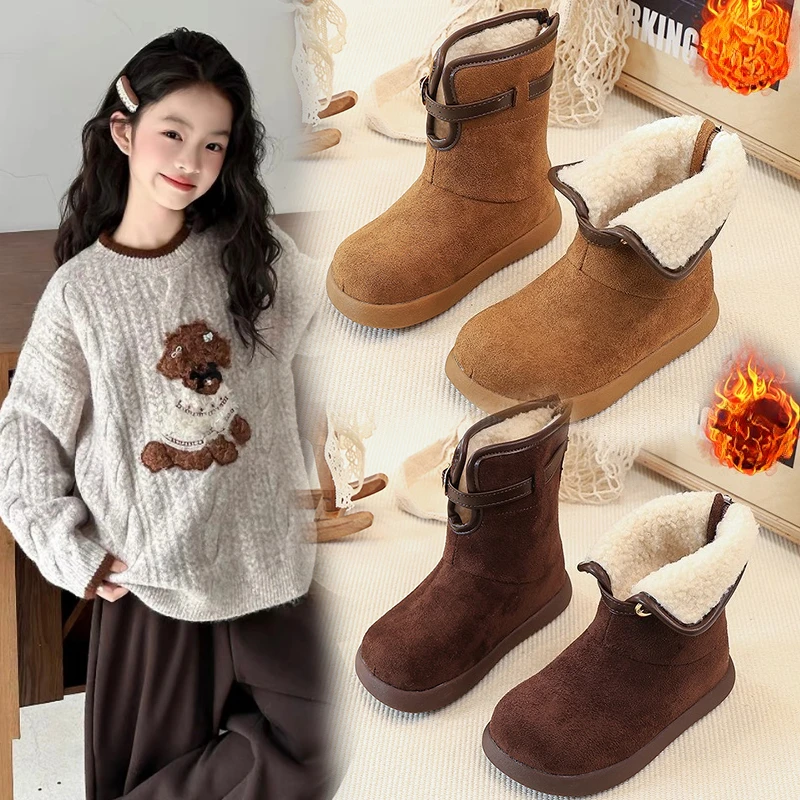 

Children's Cotton Boots 3-18 Years Old Camel Padded Thickened Boys Girls Tall Knight Boots Brown Fashion Hundred Kids Snow Boots