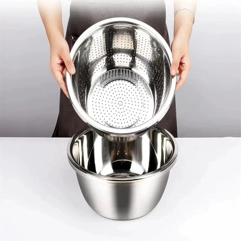 Multi Functional Stainless Steel Vegetable Bowl, Egg Mixing Bowl, Drain Basket, Soup Basin, Kitchen Cooking And Storage Tool