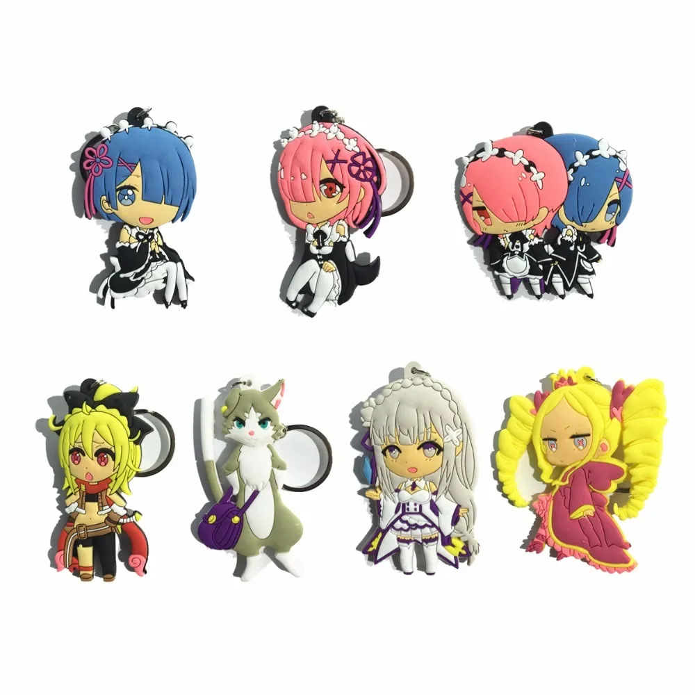 Rem Ram Natsuki Subaru Puck Beatrice Felt Anime Re:Zero kara Hajimeru Isekai Seikatsu Rubber Resin Kawaii PVC Keychain