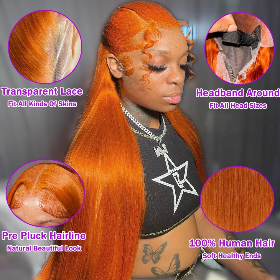 13x4 hd Spitze frontal Ingwer orange Perücke gerade 13x6 hd Spitze vorne farbige Perücken leimlose Perücken menschliches Haar für Frauen Wahl