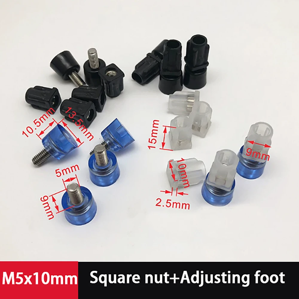 PE Plastic Foot Pad Plug M5x10mm Square nut+Adjusting foot Stainless Steel Storage Rack Pipe Plug Home Accessories