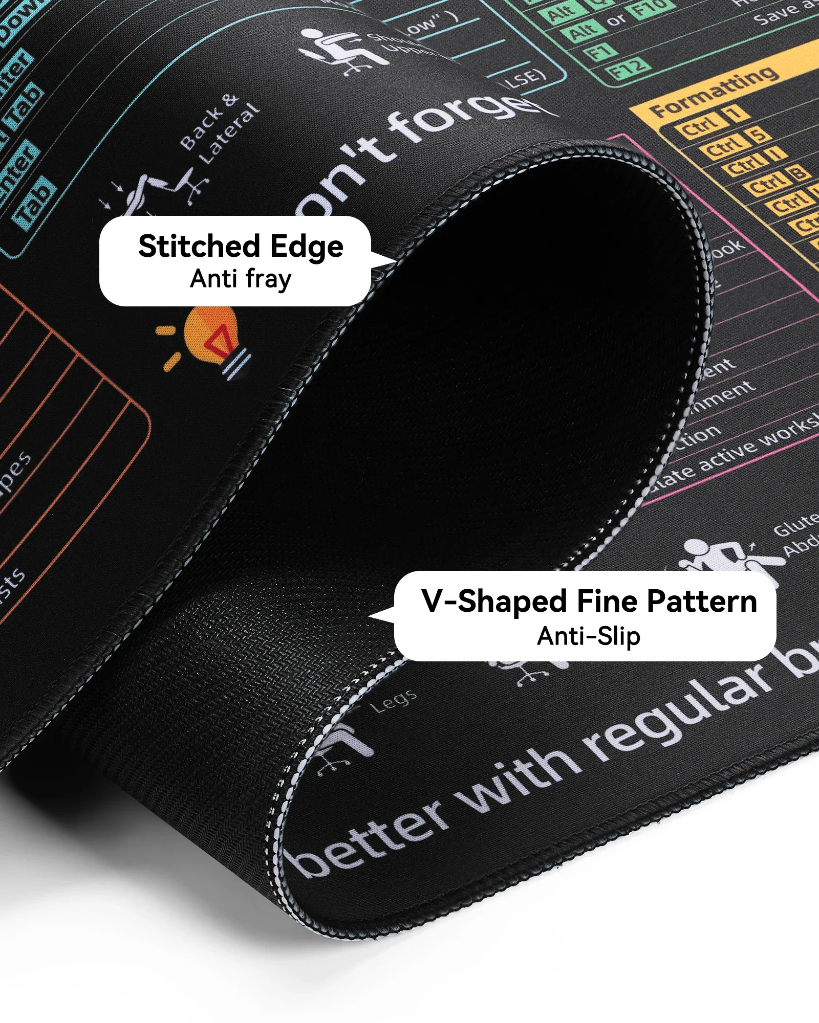 لوحة مكتب Excel Cheat Sheet - لوحة ماوس XL للألعاب |   حصيرة مكتبية للوحة المفاتيح والماوس |   حصيرة الكمبيوتر مع اختصارات اكسيل