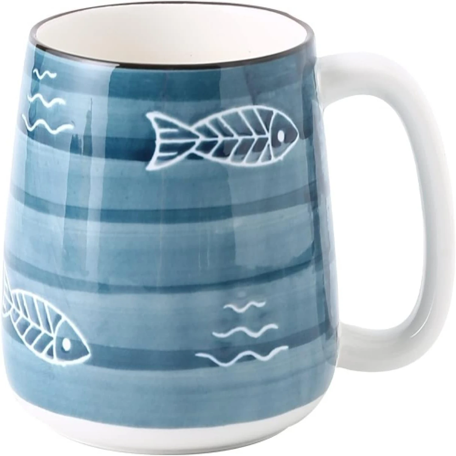 

Unique, exquisite and practical large blue ceramic fish tea cup with comfortable handle - Perfect choice for tea lovers - Ideal