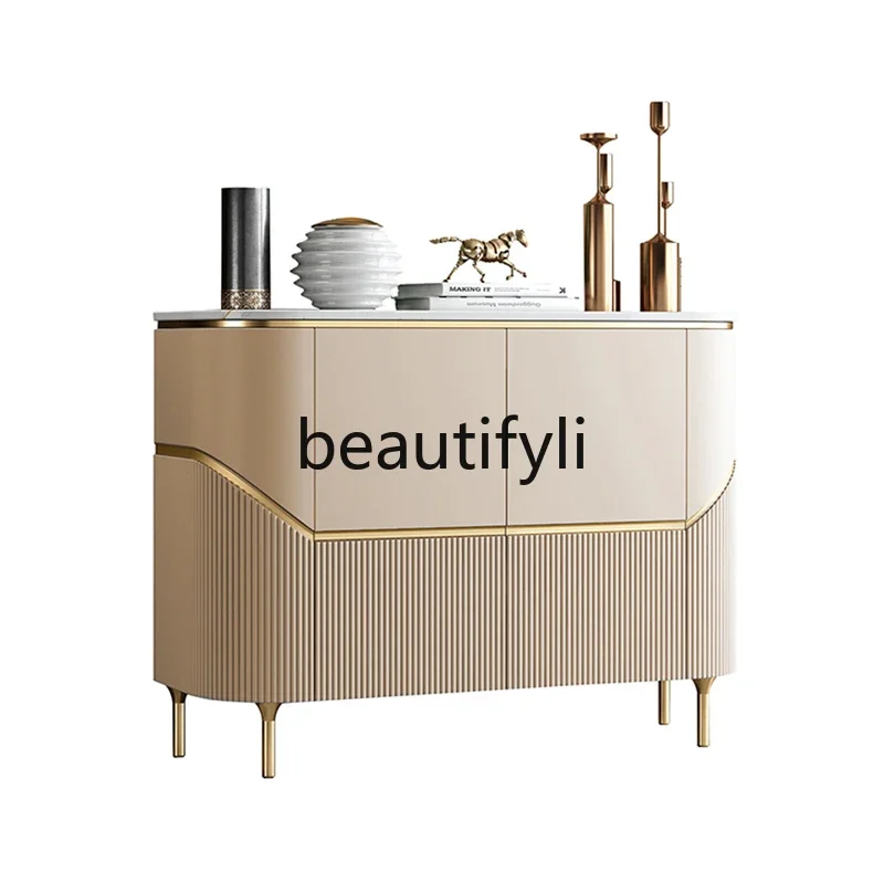 

Light luxury foyer home decoration locker against the wall semicircular rock slab dining side cabinet furniture