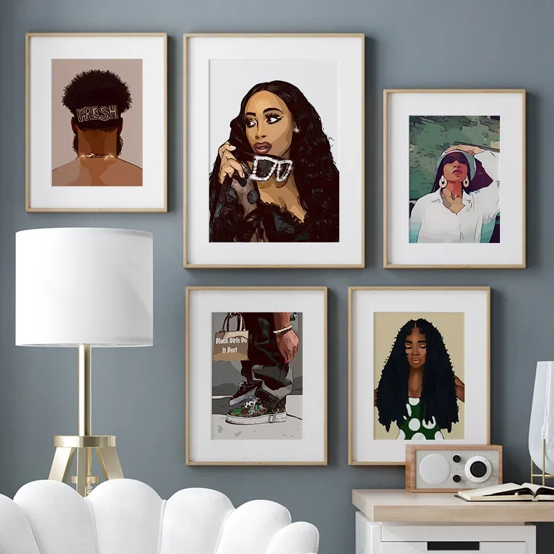 Hip-Hop Dreadlocks Fashion Black Girl Boy Living Room Decor Wall Art Canvas Painting Salon Poster And Print Home Wall Picture