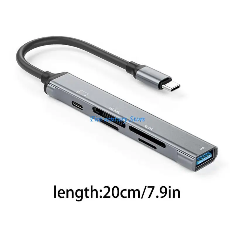 J6PA 6 in 1 Multi Functional Type C Card Reader USB C to MSM2/USB Card Reader 480Mbps Data Transfer Speed 5V2A