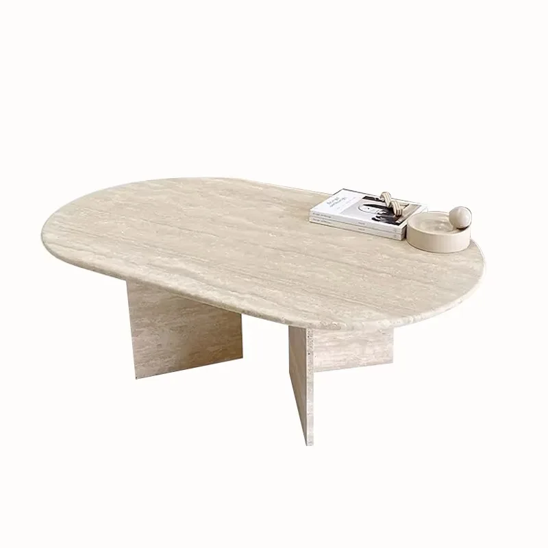 جديد وصول الحديثة مصقول البيج الحجر الطبيعي طاولة شاي Basse Travertin Bean Shape Travertine Coffee Table