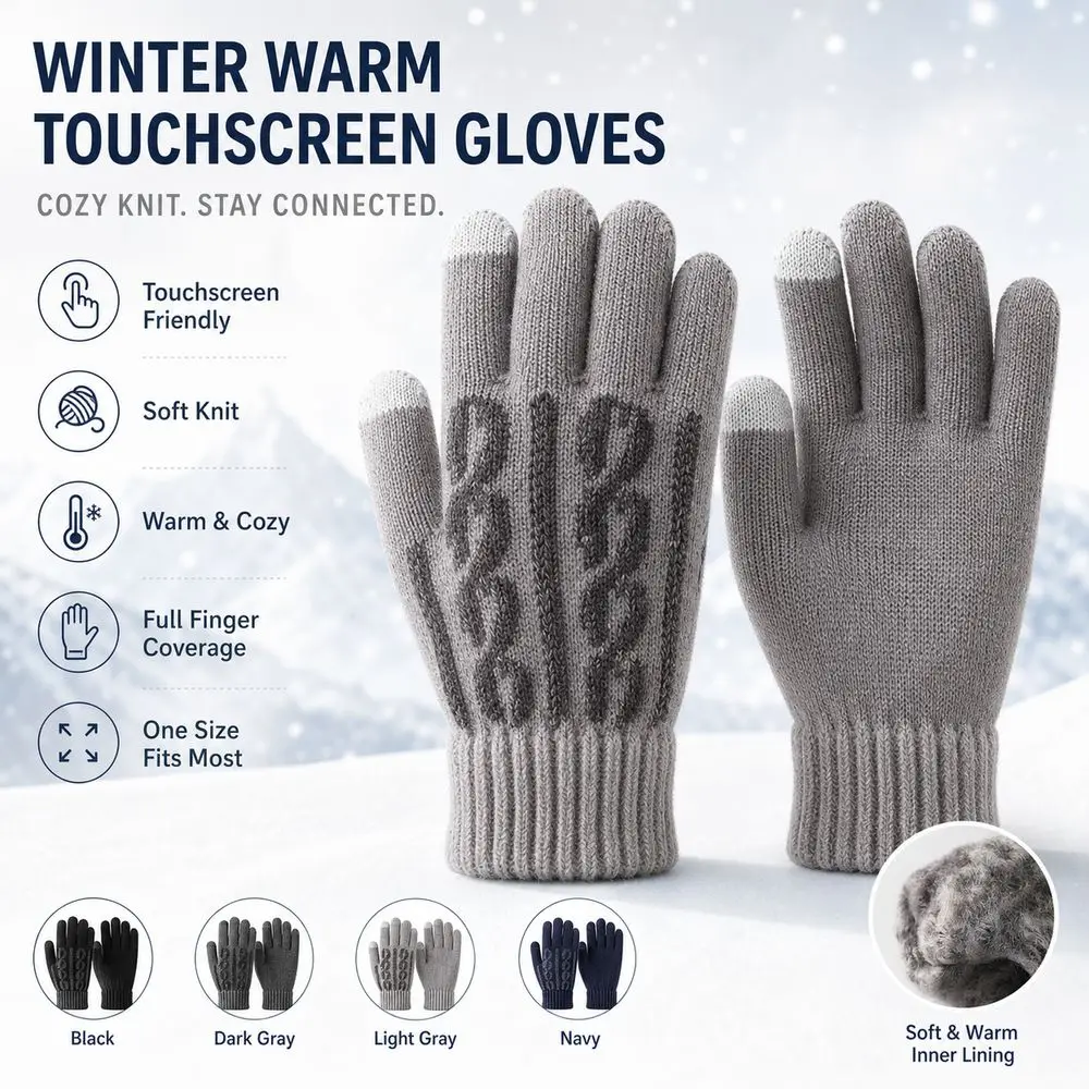 Synthetic Fabric Touchscreen Gloves Touchscreen Compatible Plus Velvet Lining Knit Gloves Jacquard Knit Cold-Proof hermal Gloves