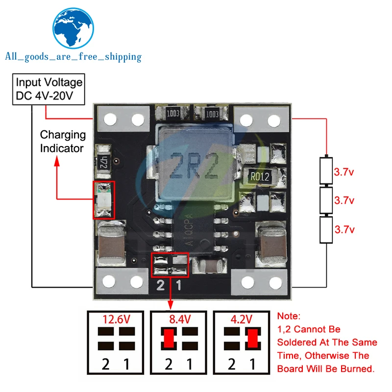 TZT 3S Battery 18650 Charger Module Li-ion Lithium Step Down Protection Board 2A 4.2V/8.4V/12.6V Voltage Protect