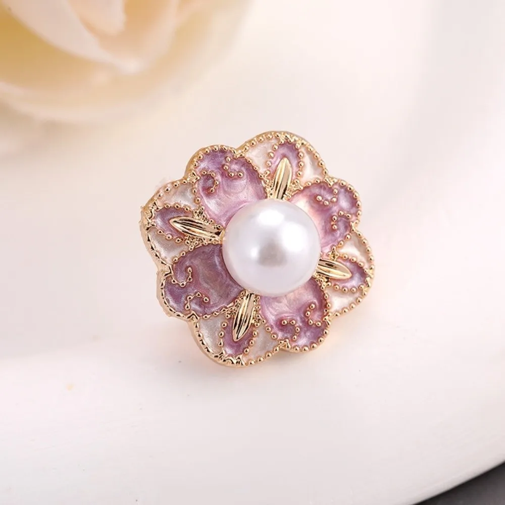 2pcs Fashion Rhinestone Enamel Cufflinks Vintage Sparkling Flower Sleeve Button Elegant Pearl Button Cover Clip Men Women
