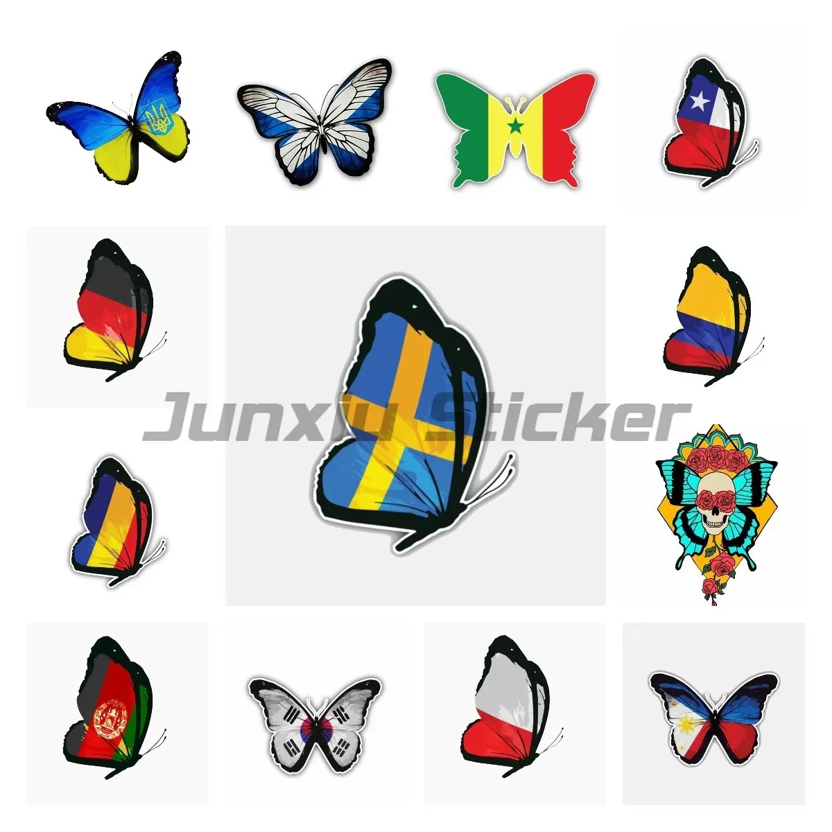 

Creative Butterfly Stickers Personality Sweden Colombia Flag Germany Flag Pakistan Flag Vinyl Stickers Decals