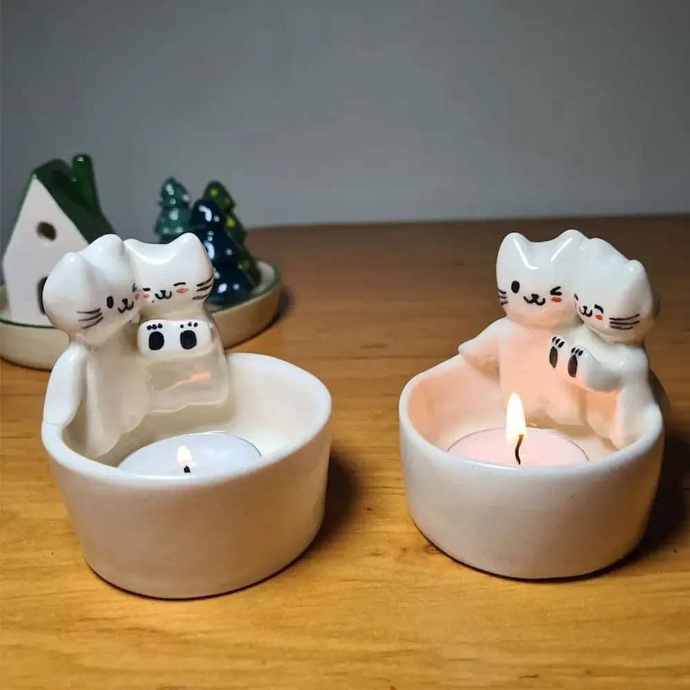 Scented Light Holder Cartoon Kitten Candle Holder Grilled Cat Candle Holder Resin Desktop Decorative Ornaments