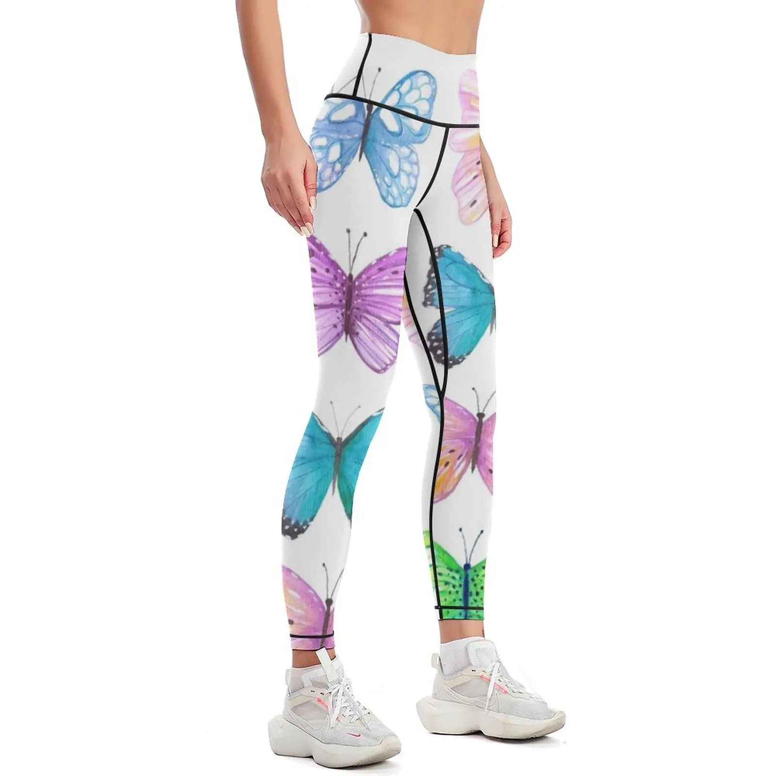 Watercolor vibrant butterflies Leggings workout clothes for gym top legging pants raises butt Womens Leggings