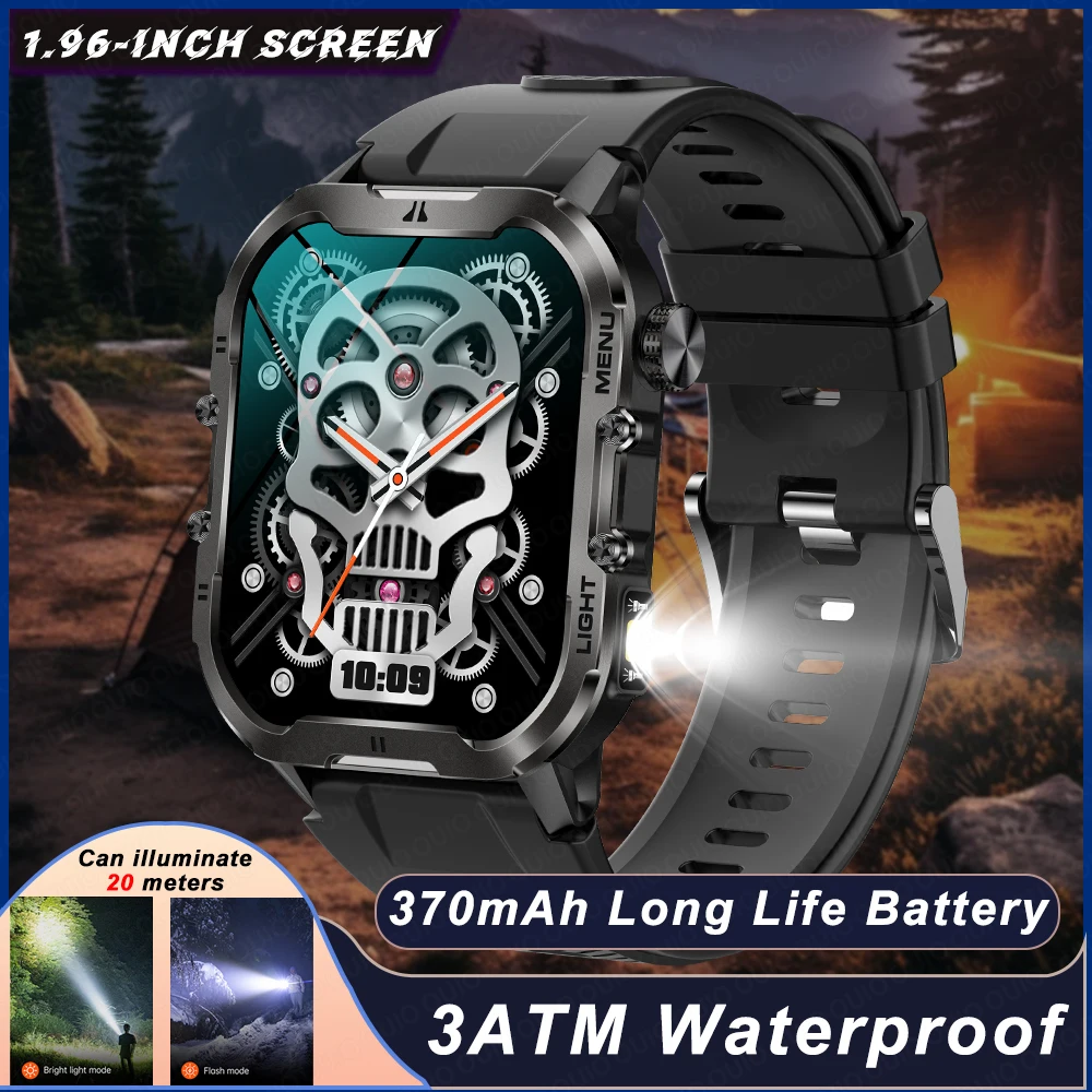 

2024 For Huawei Men 1.96 Inch Outdoor Sports Smart Watch Compass LED Glare Flashlight 3ATM Waterproof Bluetooth Call Smart Watch