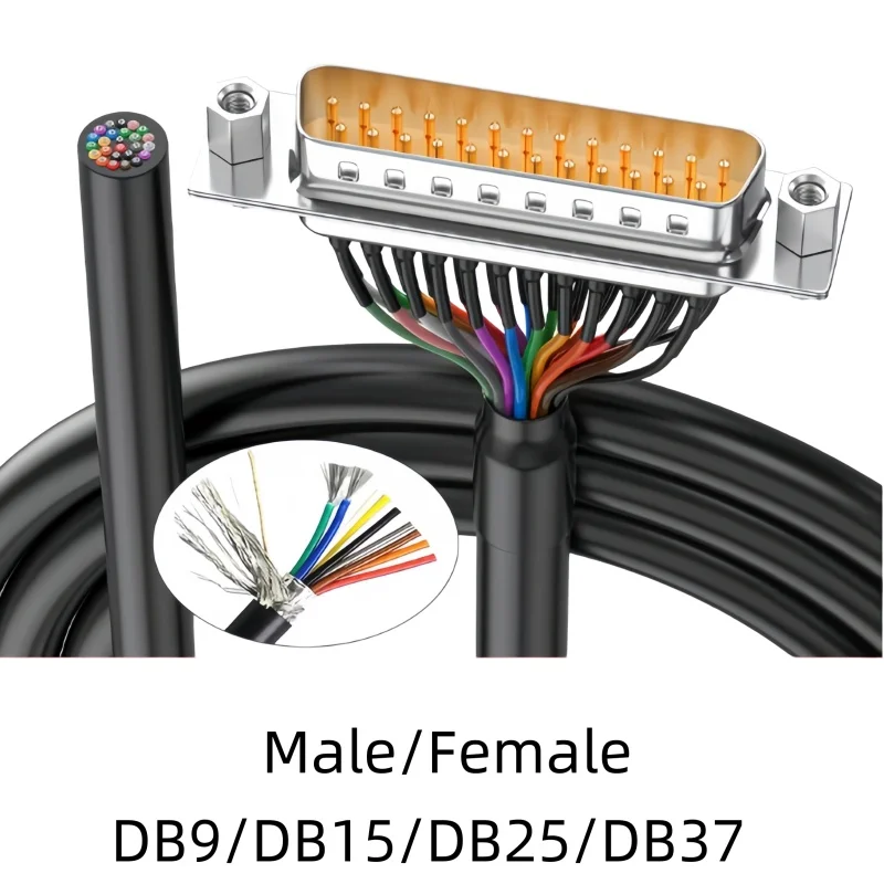 Gold-plated DB9/DB15/DB25/DB37 wire harness sleeve heat shrinkable tube serial line single-ended connecting cable