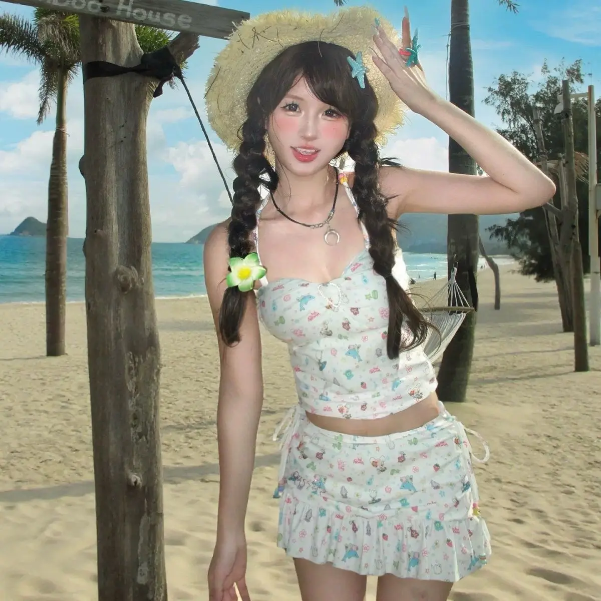 

Y2k Harajuku Vintage Kawaii Bikini Sexy 2 Piece Sets 2000s Sweet Print Slim Swimsuit Women Swimwear Japan Style Beachwear Chic