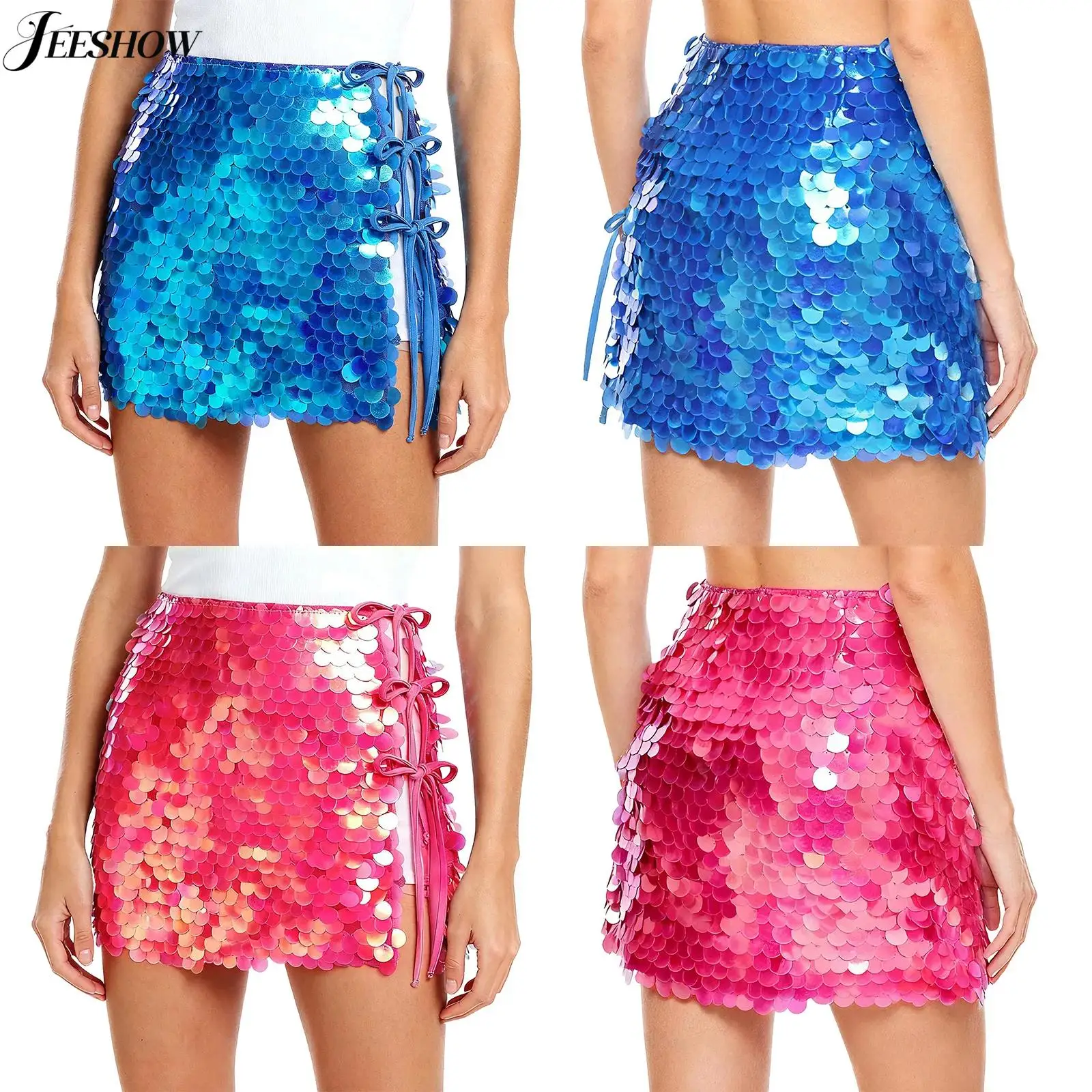 

Женская мини-юбка с блестками, блестящие блестки, боковая шнуровка, ажурная облегающая мини-юбка, Rave Music Festival, Клубная одежда, уличный образ