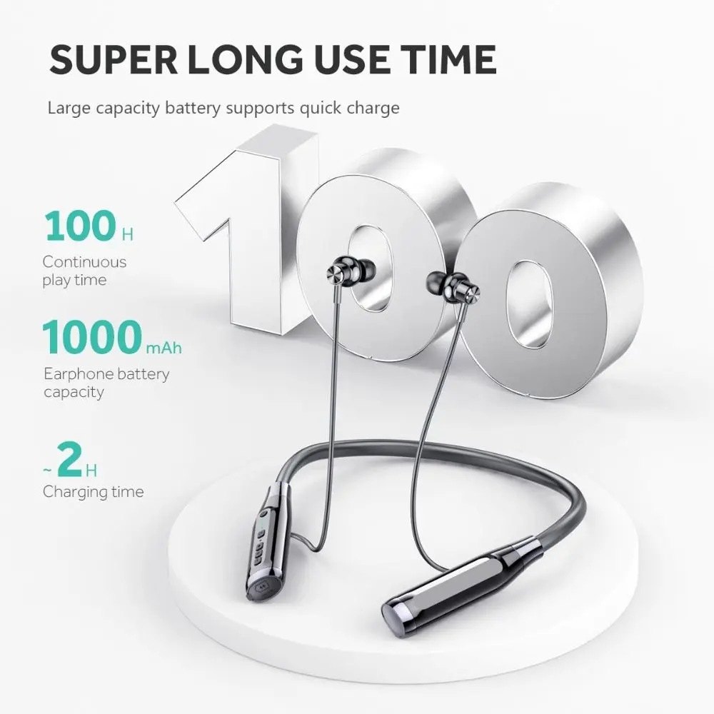 100 Hours Endurance Wireless Headphones Long Standby Bass Bluetooth Earphone Neck Hanging Design Bilateral Stereo