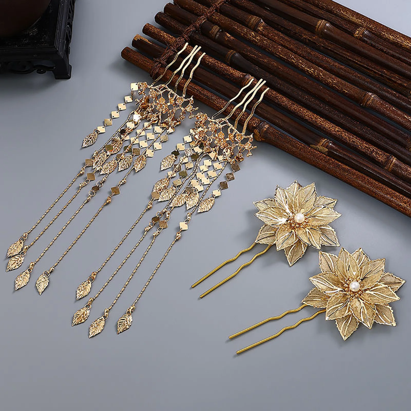 

Bridal Golden Flower Pearl Hairpin Hair Combs Barrette Wedding Hair Pieces Women Headdress Wedding Jewelry Hair Accessories