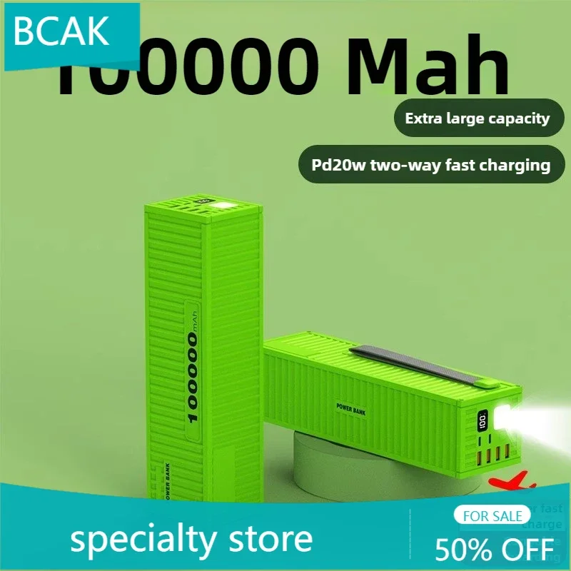 New BCAK Outdoor Large-capacity Power Bank with Cable 66W Fast Charging 100000 MAh Mobile Power Supply