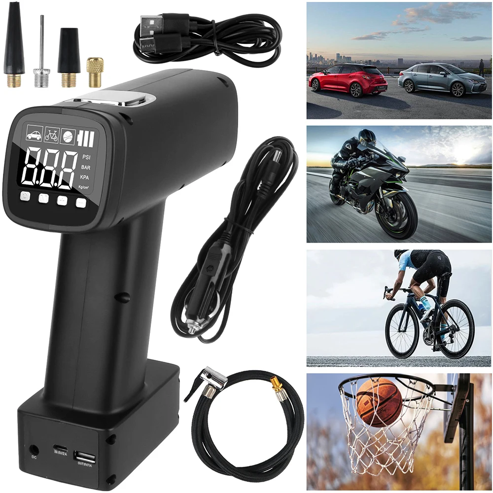 

Tire Air Pump Tire Pressure Test 150PSI Car Air Compressor Digital With LED Flashlight Portable Inflator 6000mAh