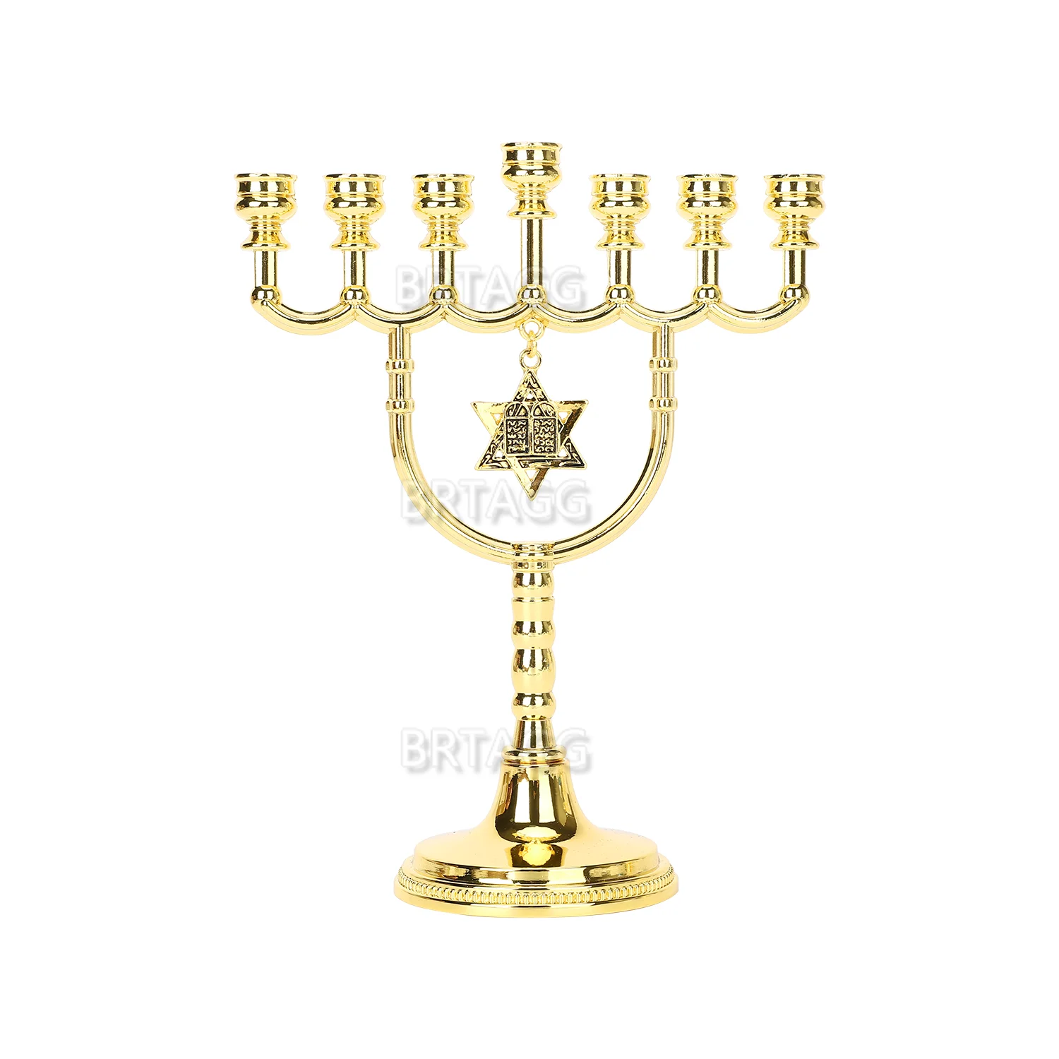 

BRTAGG Jewish Gold Menorah Candle Holder with Star of David - 17cm Height