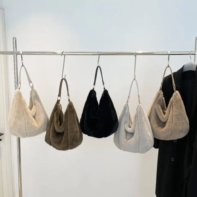 

Женская мягкая меховая пушистая сумка через плечо, осенне-зимняя сумка большой вместимости, повседневные универсальные сумки, женская сумка подмышками