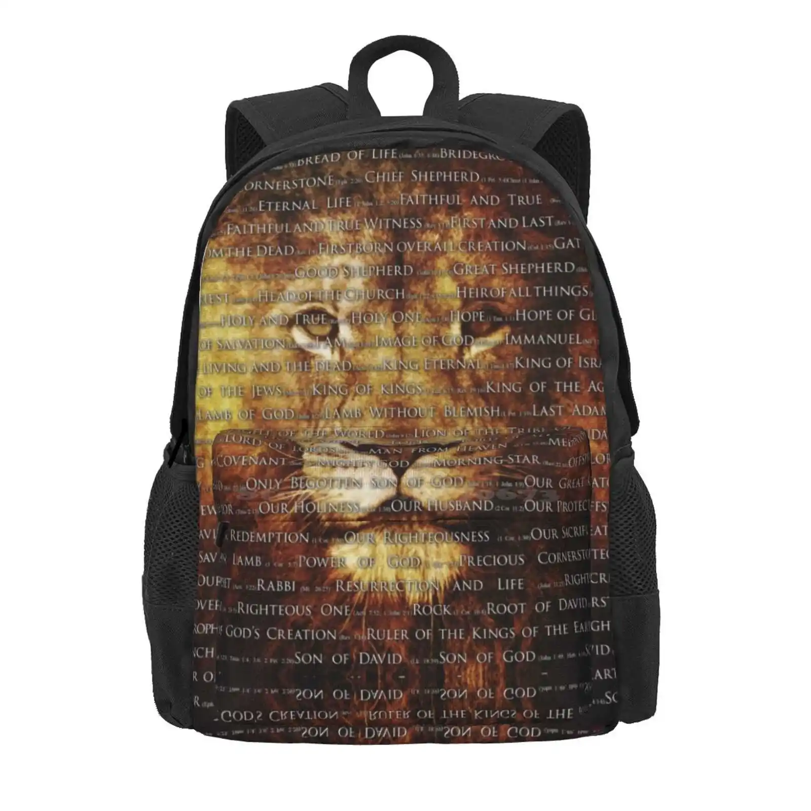 The Names Of God Hot Sale Schoolbag Backpack Fashion Bags God G D Yahweh Jesus Savior Christ Rapture Deliverer Isa Yeshua Lion