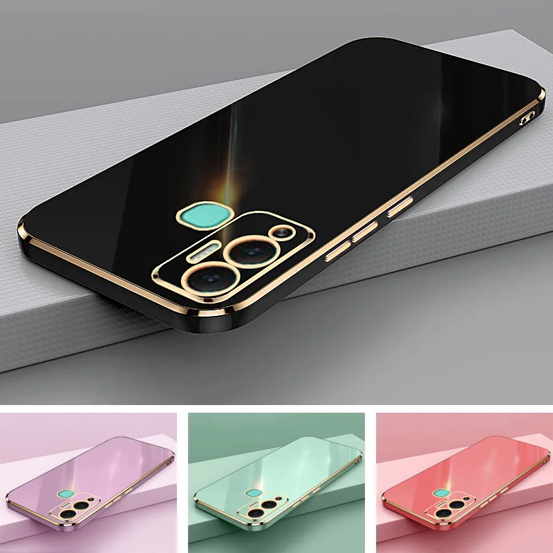 For Infinix Hot 12 Play Case Luxury Square Plating Infinix Hot 12 Play NFC Phone Case Silicone Back Cover Fundas X6816C Case