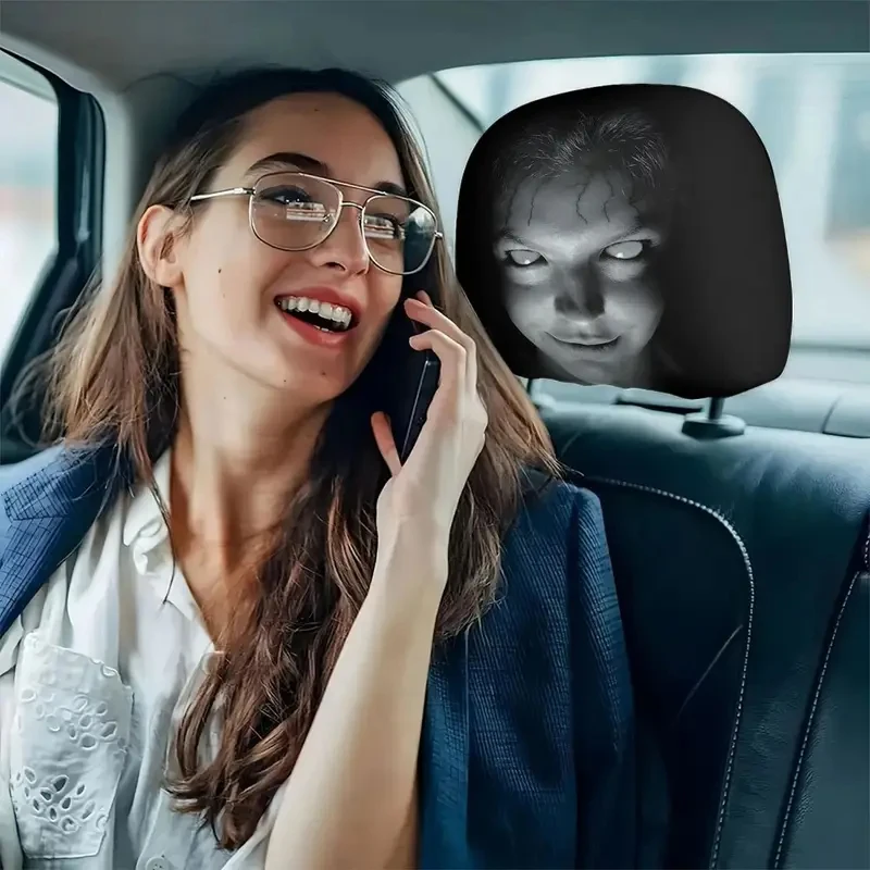 2Pcs Halloween Horror Gesicht Druck Auto Kopfstütze Abdeckungen Universal Elastische Auto Sitz Kopfstütze Abdeckung Staubdicht Schutzhülle