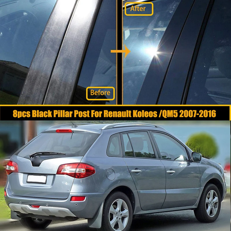 8Pcs Car Pillar Posts Trims Cover Decoration for Renault Koleos QM5 2007 2008 2009-2016 Window Trim Cover Kit BC Column Stickers