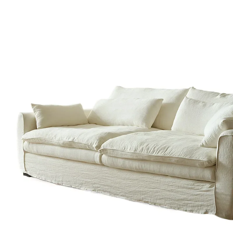 

Super soft cloud sofa double small apartment living room linen white fabric sofa