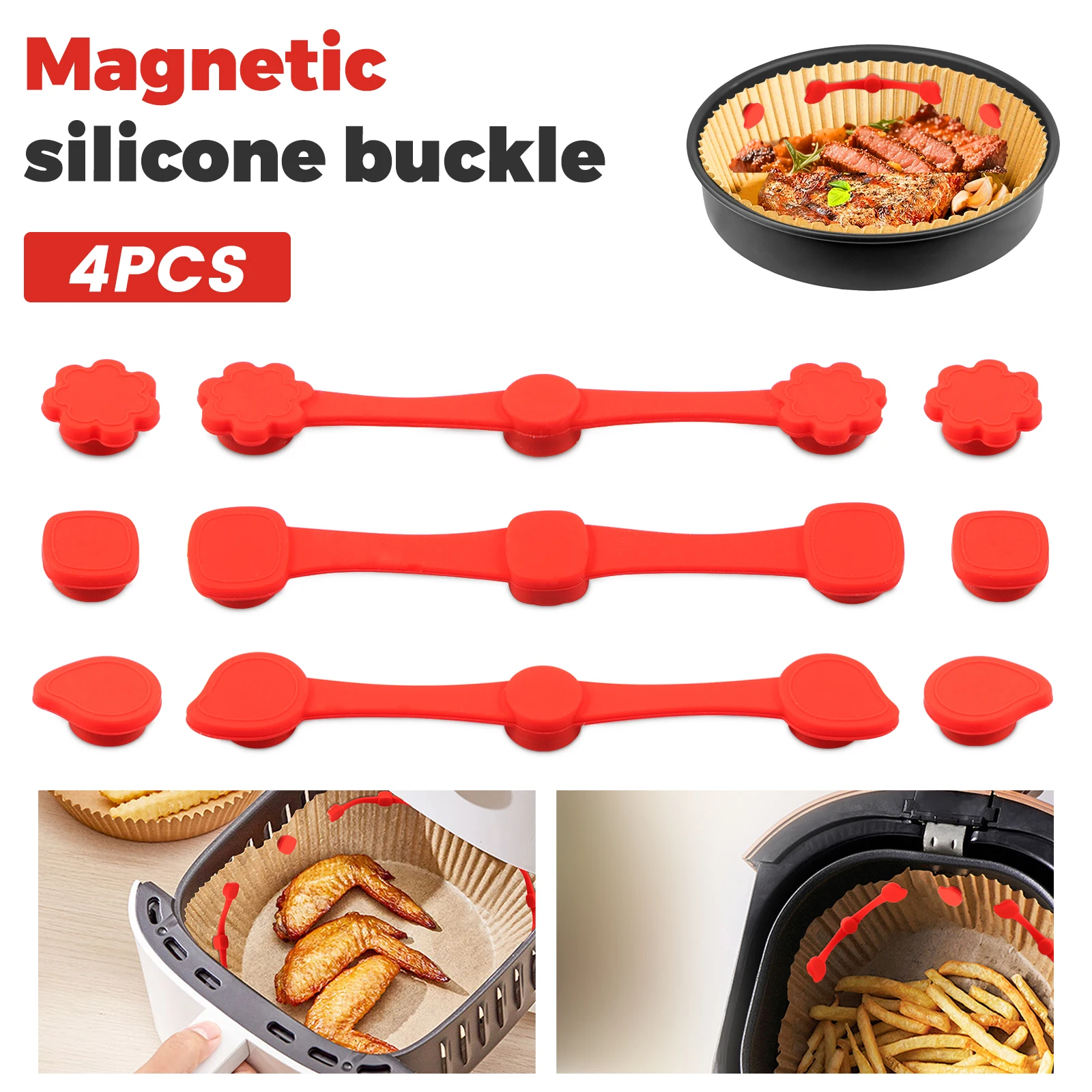 

4 шт. магнит для фритюрницы, термостойкая магнитная силиконовая пряжка, прочная адгезия, вкладыш для фритюрницы, магнит, силиконовая пряжка для выпечки