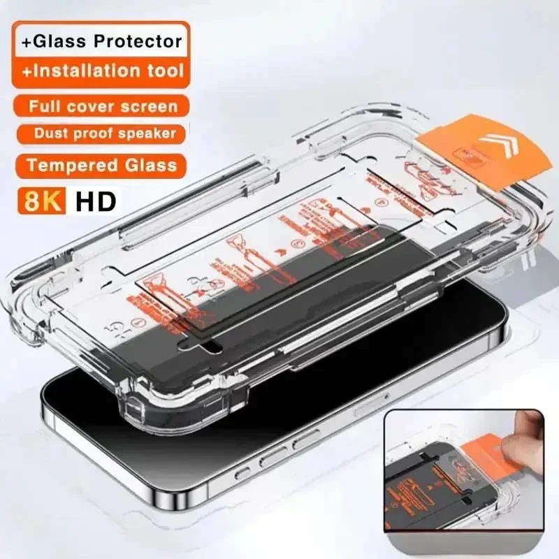 1-2Pcs High Definition Screen Protector  for IPhone 16 15 14 13 12 11 Pro Max XR X XS HD Tempered Glass Dust free Installation