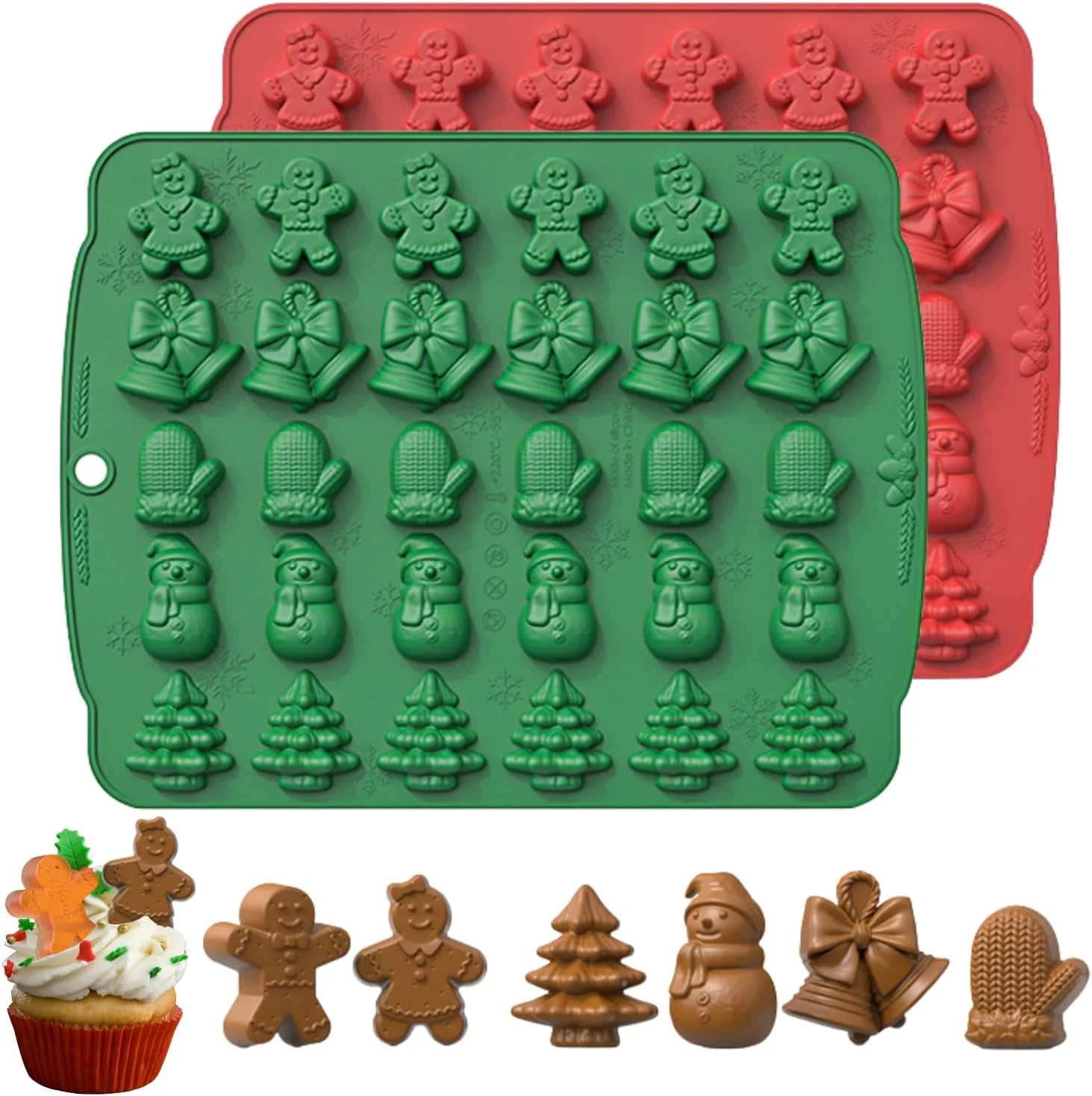 Christmas Silicone Chocolate Mould 5 in 1 BPA Free Biscuit Baking Moulds Candy Fudge Moulds