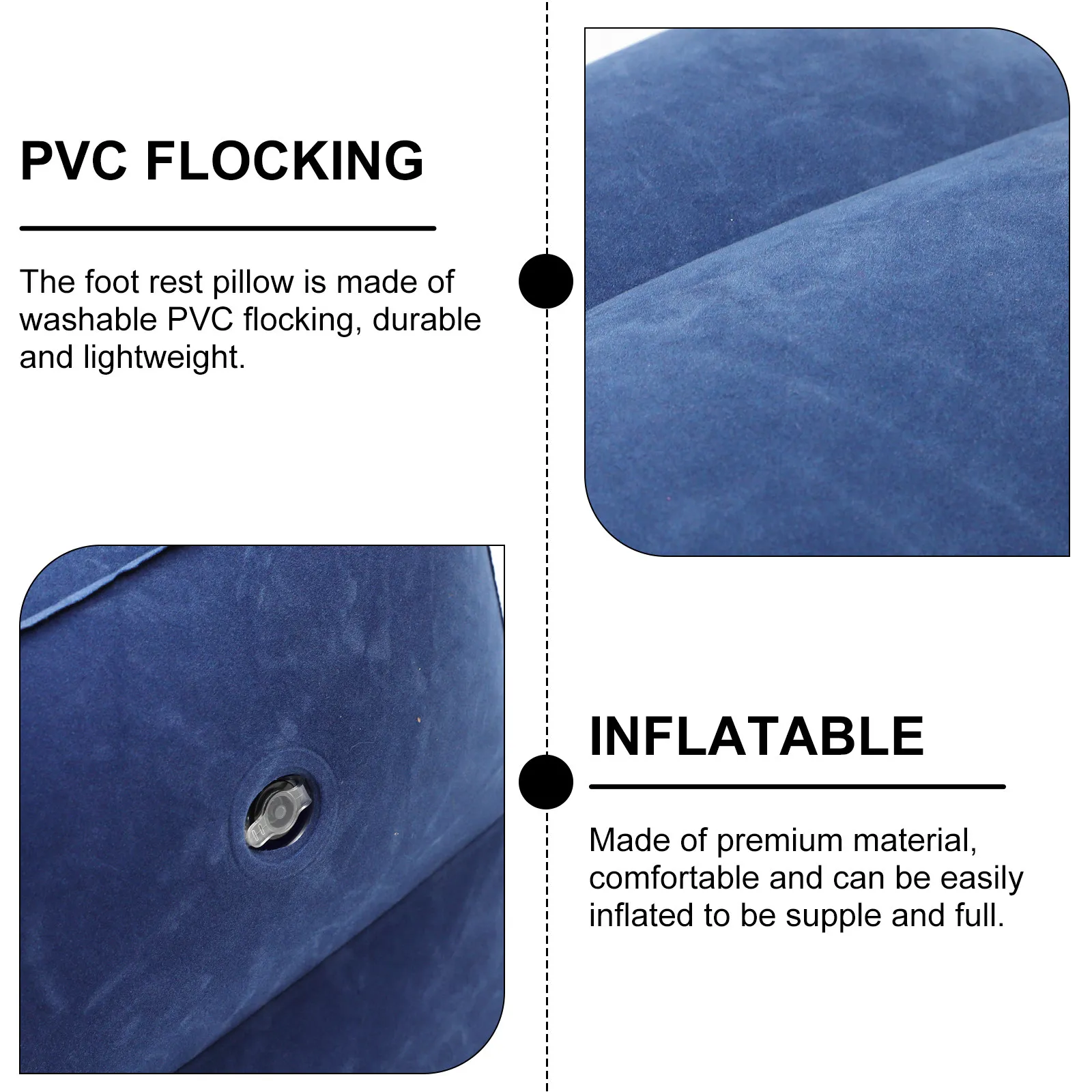 1Set Inflatable Foot Rest Pillow Lightweight PVC Flocking Travel Leg Rest for Airplane Kids Bed Foldable Pouch