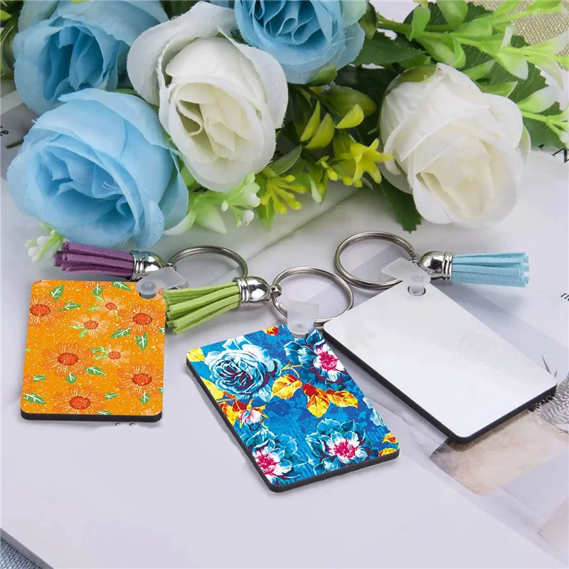 BAAU 200 Pack Sublimation Keychain Blank Double Sided Heat Transfer Blank MDF Blank Board Key Ring Blank Sublimation DIY