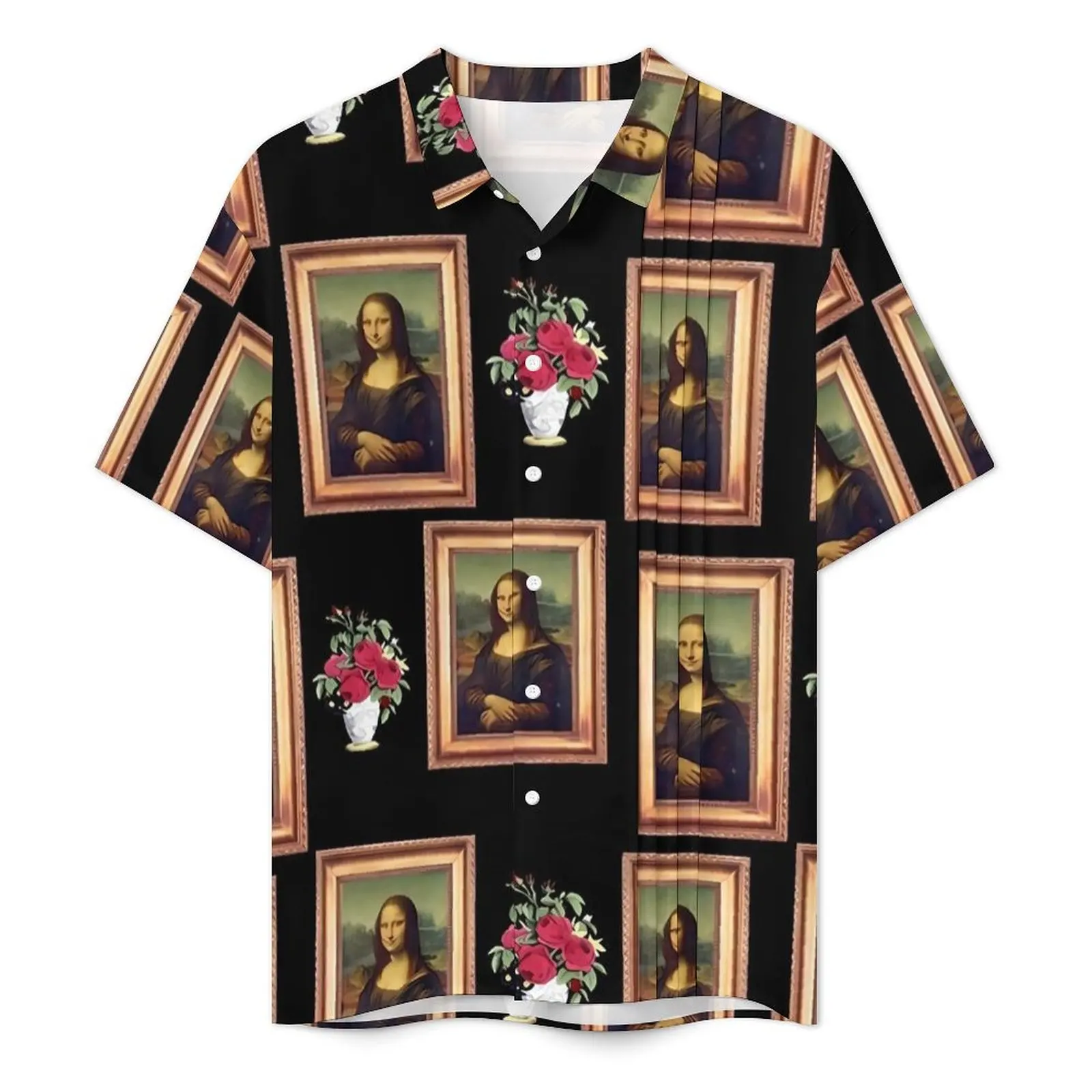 Mona Lisa Casual Shirt Famous Painting Vintage Summer Shirts Men Short-Sleeved Beach Streetwear Design Oversized Blouses