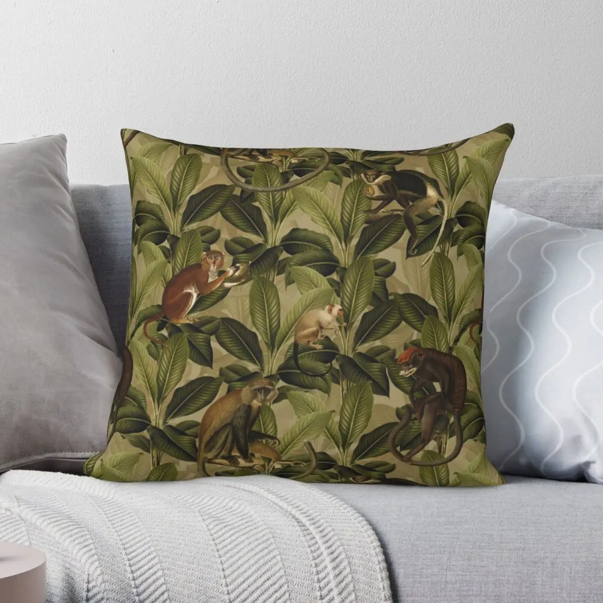 Monkey Jungle Square Pillowcase Polyester Linen Velvet Printed Zip Decor Throw Pillow Case Room Cushion Cover 45x45